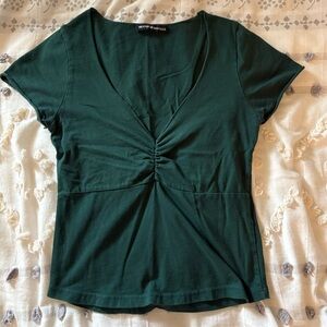 Brandy Melville Green Fitted Ruched Blouse